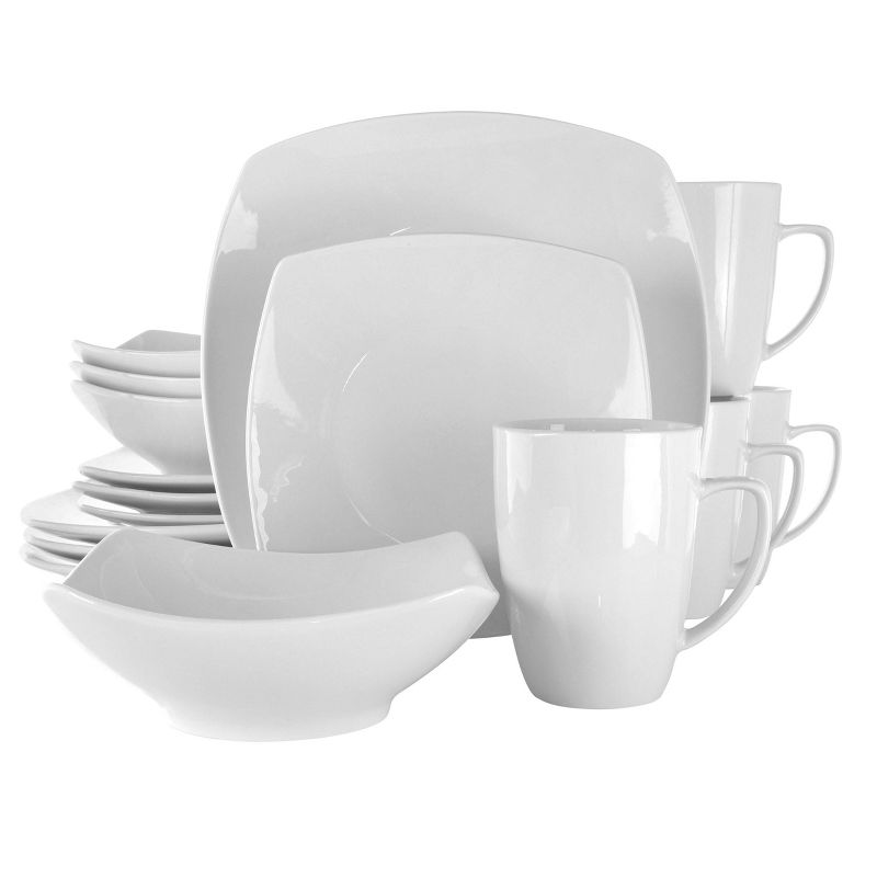 16pc Porcelain Hayes Square Dinnerware Set White - Elama, 1 of 8