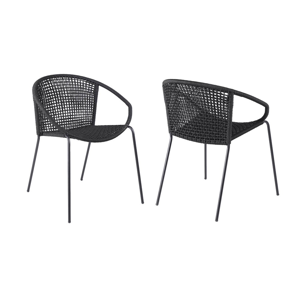 Snack 2pk Indoor Outdoor Stackable Steel Dining Chairs Black Armen Living