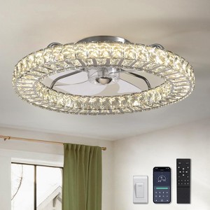 Ludomide 22" Flush Mount Ceiling Fan with Light, Modern Crystal Chandelier Fan, Smart 4-Light Color Change LED Fandelier, Low Profile Design - 1 of 4