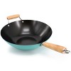 Martha Stewart Everyday Clarkston 14 Inch Nonstick Carbon Steel Wok with Wooden Handle in Teal - 2 of 4