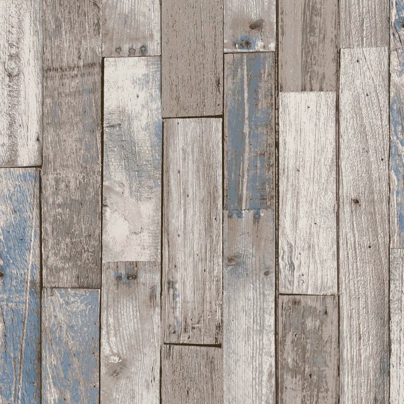 NEXT Distressed Wood Plank Neutral Blue Wallpaper, 1 of 7