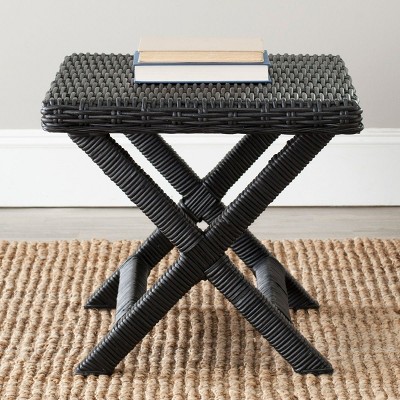 Transitional Manor Black Rattan Bench with Cross-Leg Design