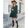 Maternity Long Puff Sleeve Pleated Dress V Neck Ruffle Casual Flowy Belted Baby Shower Midi Dress - 4 of 4
