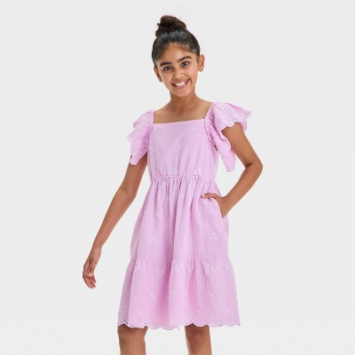 Girls' Flutter Sleeve Embroidered Woven Dress - Cat & Jack™