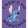 Juniors Womens Lilo & Stitch Experiment 626 I Don't Do Mornings T-Shirt - 2 of 4