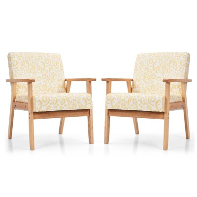 Tangkula Accent Armchair Fabric Upholstered Lounge Chair with Wooden Legs Grey/Navy/Yellow