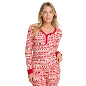 Jockey Women's Fam Jams Long Sleeve Henley 1X Bear Isle Print - 1 of 4