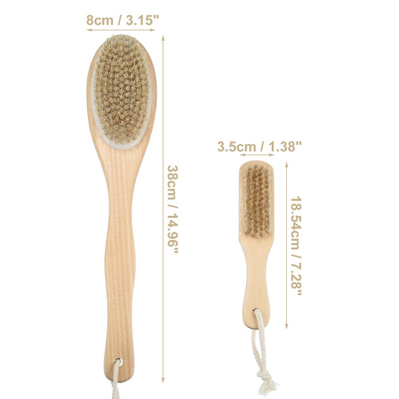 Unique Bargains Dry Brushing Body Brush Set Dual Sided Long Handle Back Scrubber for Wet Dry Brown, 2 of 5