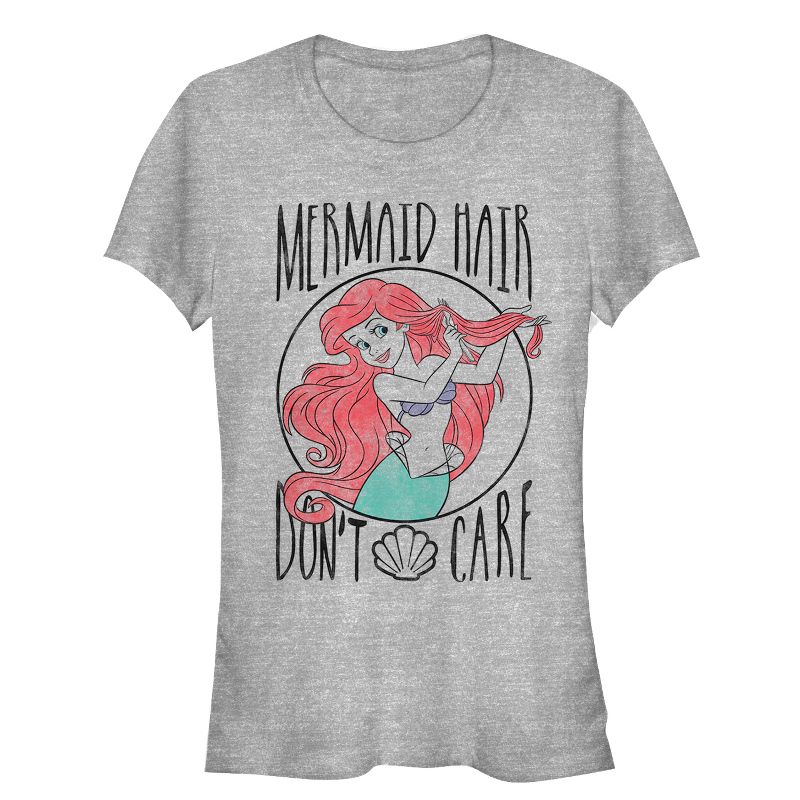 Junior's The Little Mermaid Ariel Hair Don't Care  T-Shirt - Athletic Heather - Small, 1 of 3