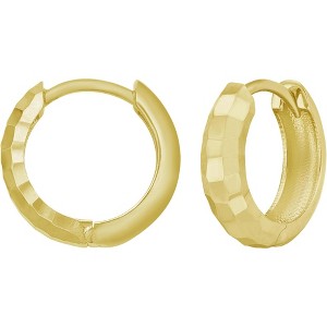14k Yellow Gold 11mm Checkerboard Patterned Huggie Hoop Earrings - 1 of 4