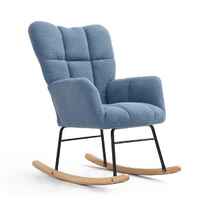 Vynxaria Ivory Teddy Upholstered Glider Rocker - Comfy High Back Accent Chair - 1 of 4