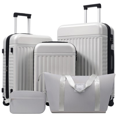 Coolife Luggage Set 5 Piece, Hardside Carry on Suitcase , Expandable Luggage with Travel Bags Spinner Wheels TSA Lock