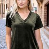 Amaryllis Women's Short-Sleeve Casual V-Neck Velvet High Low Tee Soft Luxurious Rich Texture - 2 of 4