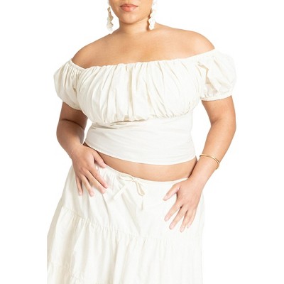 ELOQUII Women's Plus Size Shirred Maiden Top - 22, Tofu