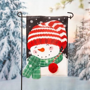 Evergreen Garden Flag Cheerful Snowman Applique Double Sided Indoor Outdoor Decor 18" x 12.5" - 1 of 2