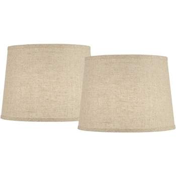 Springcrest Set of 2 Drum Lamp Shades Burlap Linen Medium 11" Top x 13" Bottom x 9.5" High Spider with Harp and Finial Fitting
