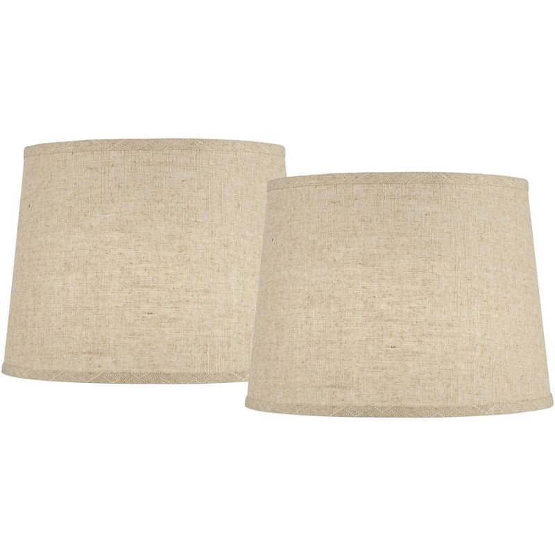 Springcrest Set of 2 Drum Lamp Shades Burlap Linen Medium 11" Top x 13" Bottom x 9.5" High Spider with Harp and Finial Fitting, 1 of 12