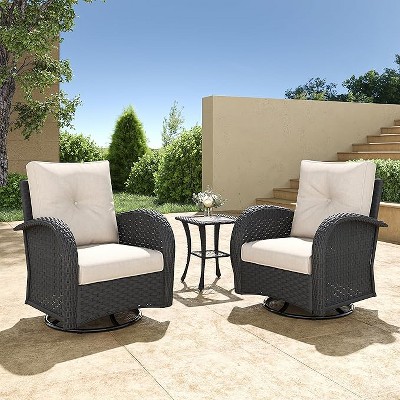 Layinsun 3 Pieces Wicker Patio Furniture Set, Luxury Outdoor Conversation Set with High Back Swivel Rocker Chairs
