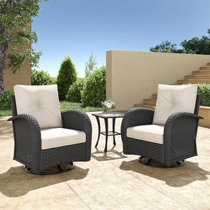 Layinsun 3 Pieces Wicker Patio Furniture Set, Luxury Outdoor Conversation Set with High Back Swivel Rocker Chairs - 1 of 4