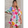 Amaryllis Women's Oversized Floral Mini Dress Boho V-Neck Balloon Sleeve Tiered Flowing Babydoll Dress - 4 of 4