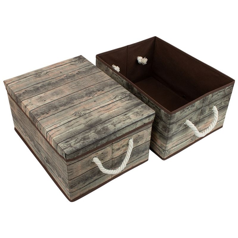 Sorbus Storage Box with Carry Handles and Lid - Wooden Pattern, 2 Pack, 4 of 6