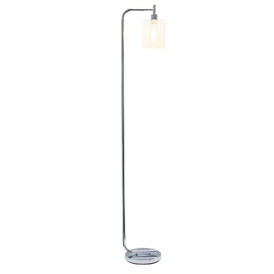 Adjustable Silver Arc Floor Lamp with Glass Shade