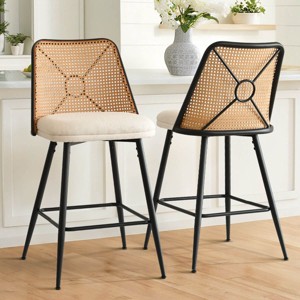 Set of 2 Rattan Back Counter Bar Stools,Double Layer Paded Counter Height Chairs for Dining Room,Island,Home Bar-Tanpinhause - 1 of 4