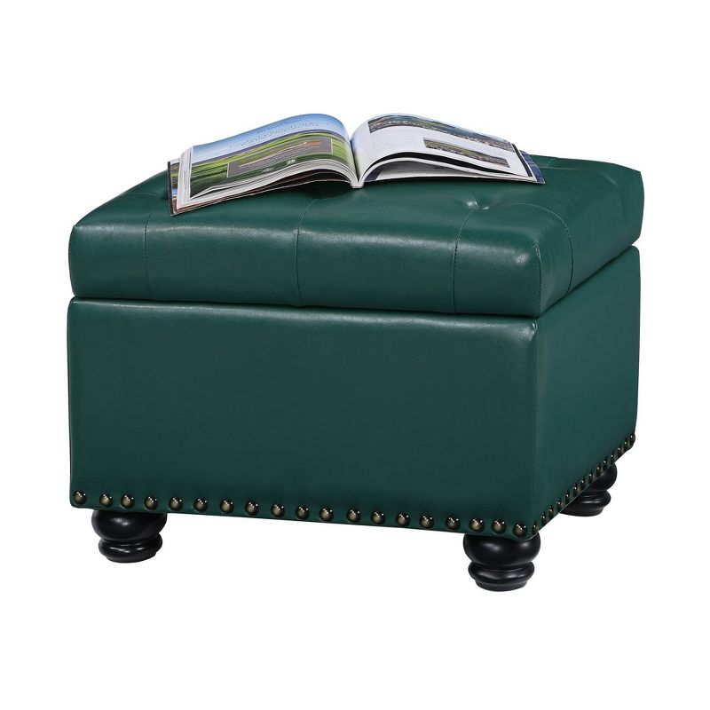 Breighton Home Designs4Comfort 5th Avenue Storage Ottoman Forest Green Faux Leather, 3 of 8