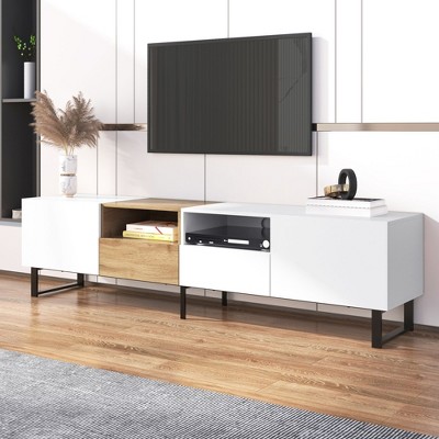 NicBex Modern TV Stand Media Console with 4 Cabinets and Open Shelves for TVs up to 80" for Living Room, Bedroom