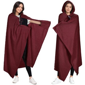 Catalonia Women Hooded Wearable Blanket Cape Cardigan Cloak Wrap Shawls Snuggy Fuzzy Fleece Cape with Hand Pockets, Woman Cozy Gift Plush Throw Wrap - 1 of 4