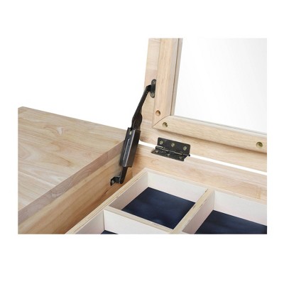 Classic Unfinished Rubberwood Vanity Table with Flip-Up Mirror