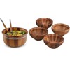 Nambe Braid Round Wooden Salad Bowl with Servers, 11 in D x 5.5 in H, Acacia Wood and Chrome Plating, Large Serving Bowl,Natural - 3 of 4