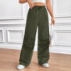 Women's Elastic Waist Cargo Pants - High-Rise Wide Leg Work Pants with Drawstring - 2 of 4