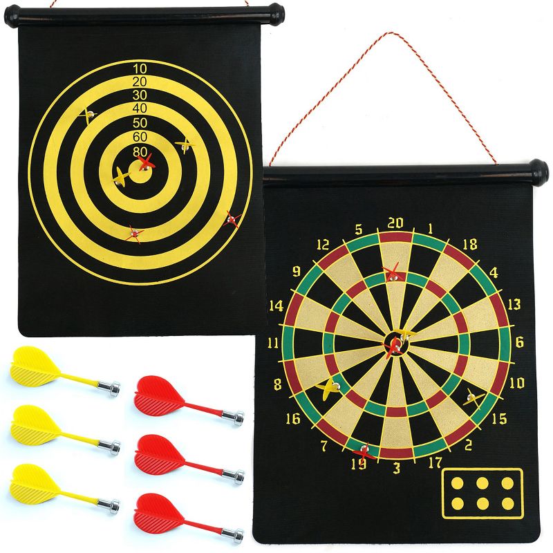 Toy Time Kids' Magnetic Roll-up Dart Board and Bullseye Game with Darts - Red/Yellow, 1 of 9