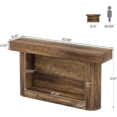 Rustic Brown Wood Grain 63" Farmhouse Console Table