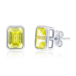 Bella Silver Sterling Silver, Birthstone Rectangle CZ Studs - 1 of 3