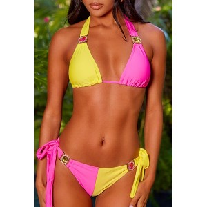 Sweet Like Candy 'Rhubarb & Custard' Contrast Tie Side Crystal Bikini Bottoms Rhubarb & Custard Medium - 1 of 4