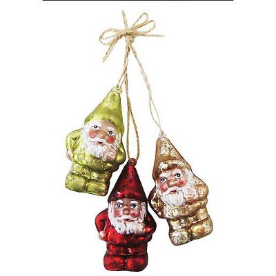 Raz Imports 5" Red, Green and Gold Santa Claus Gnome Glass Christmas Ornament Cluster