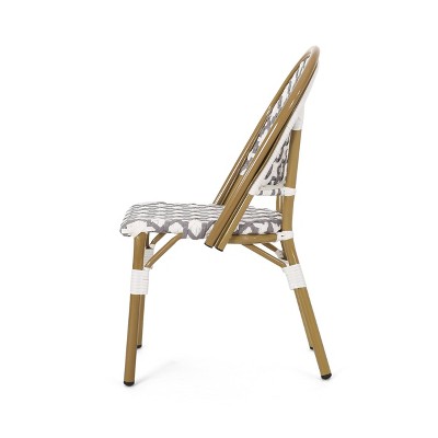 Gray and White Bamboo Print Armless Outdoor Bistro Chairs, Set of 4
