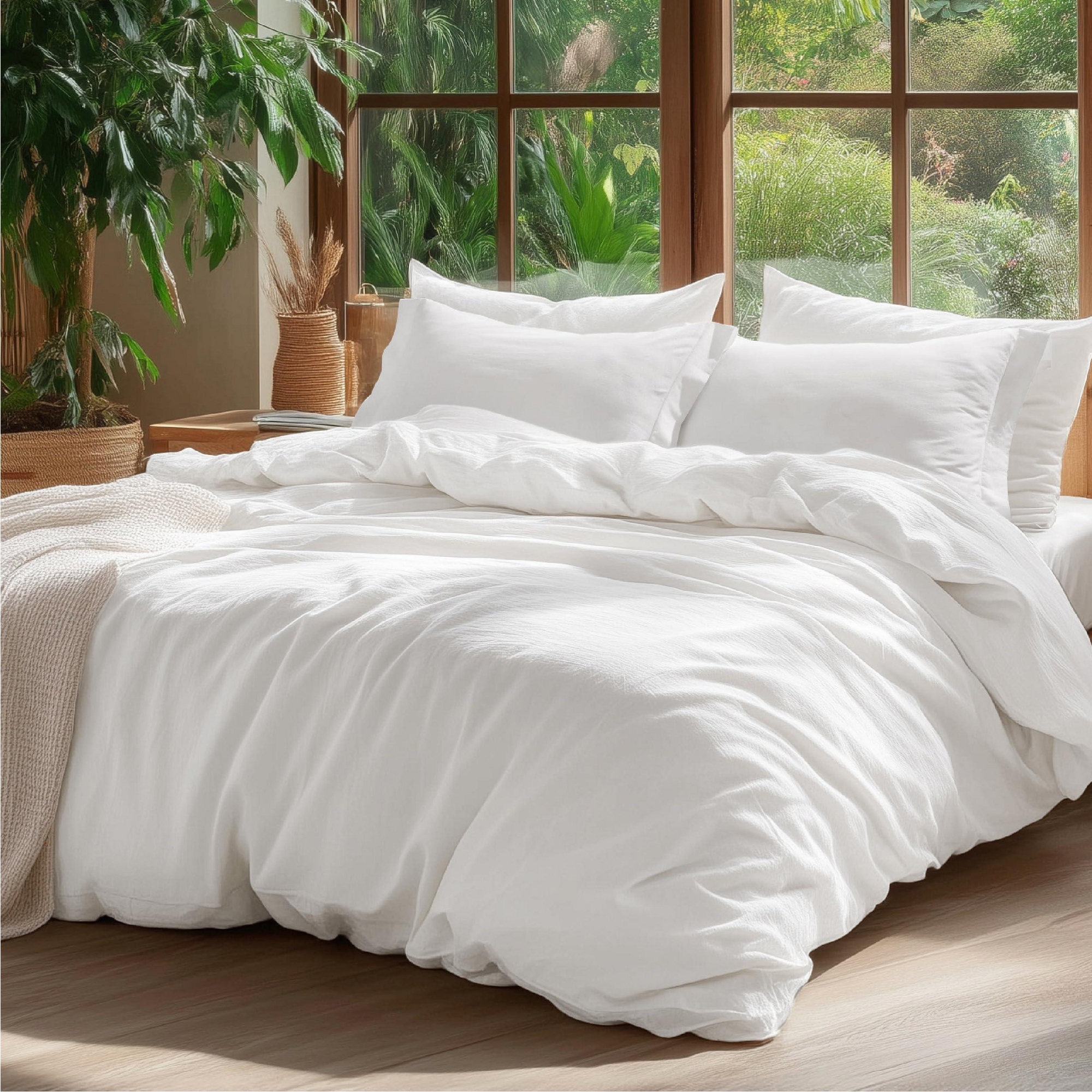Bedsure 100% Washed Cotton Duvet Cover Queen Natural White Minimalist All Season GentleSoft OEKO TEX Certified Valentine’s Day Premium Gift