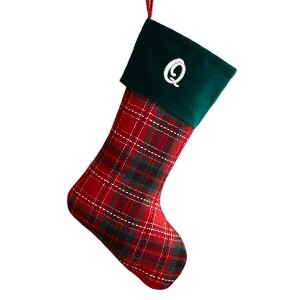 Personalization Mall Holiday Plaid Embroidered Initial Stocking - 1 of 3