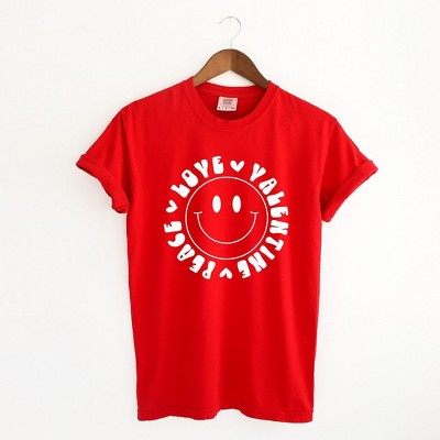 Simply Sage Market Women's Peace Love Valentine Smiley Short Sleeve Garment Dyed Tee