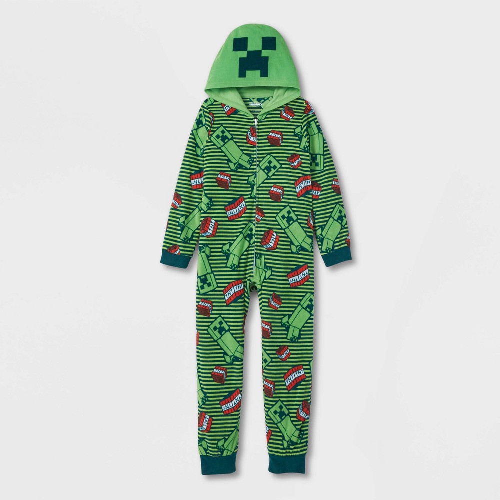 Boys Minecraft Union Suit Blanket Sleeper Pajamas TNT ( Large) Green