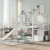 CAVINAS Twin over Twin Bunk Bed House Shaped Pine Bed Frame with Slide, Storage Stairs and Guardrail, White - 2 of 4