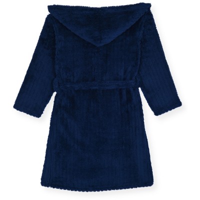 Navy and White Fleece Hooded Kids' Robe, Size 6-7