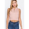 Slickblue Mock Neck Sleeveless Top, Zipper Detail Rib Sweater Knit, Casual, Chic, Cloud Pink/Oyster Khaki, Size S-L - 2 of 4