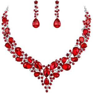 Wedding Bridal Jewelry Set, Austrian Crystal Teardrop Cluster Necklace & Earrings - 1 of 4