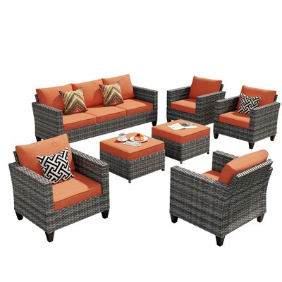 XIZZI Patio Furniture Set 7 Pieces Outdoor Conversation Sets Wicker Sectional Couch Set with Chairs for Garden Backyard Porch