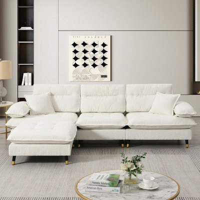 YOOCOZZ Chenille Sectional Sofa with Moveable Ottoman and Two-tone Adjustable Metal Legs
