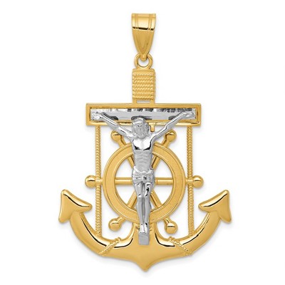 Black Bow Jewelry 14k Two Tone Gold Diamond-cut Mariner's Crucifix Cross Pendant
